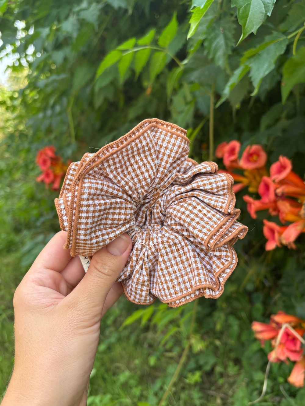 SEZANE Gingham Checkered Scrunchie